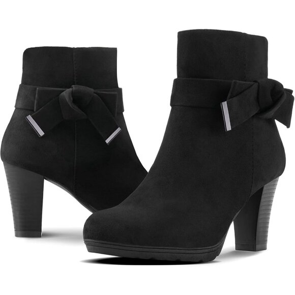 mysoft Women's Booties with Heel, Chunky Stacked Zipper Ankle Boots for Ladies - Picture 3 of 7